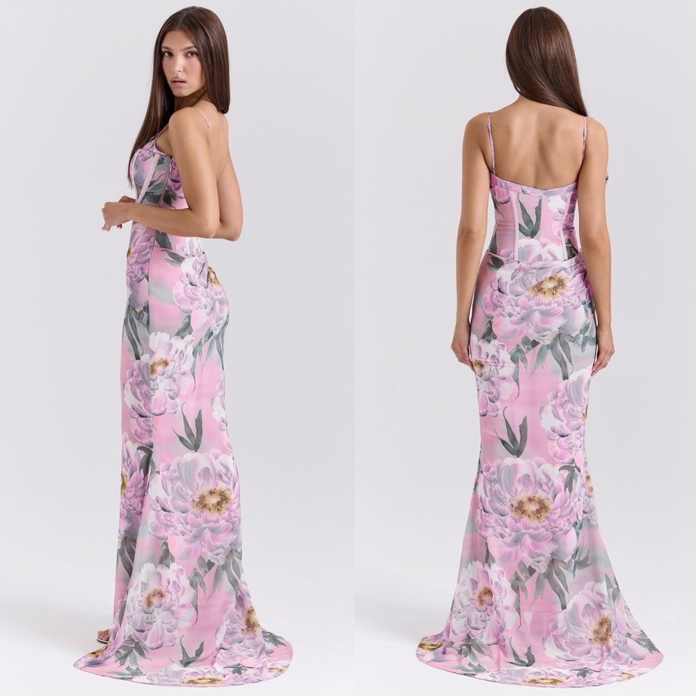 House of CB Antonia Pink Floral Corset Maxi Dress NWOT size XS Tall - Picture 3 of 16